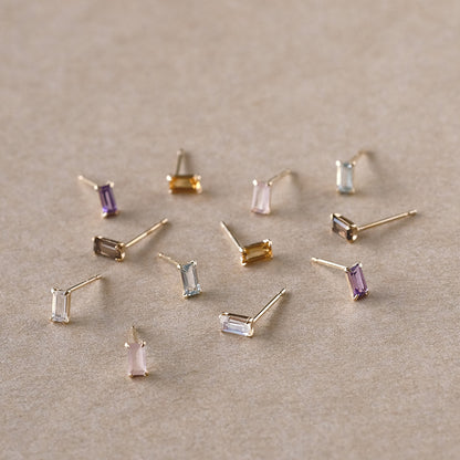 【elaia】ピアス K10 天然石 レクタングル スタッドピアス オリジナルボックス/巾着付き