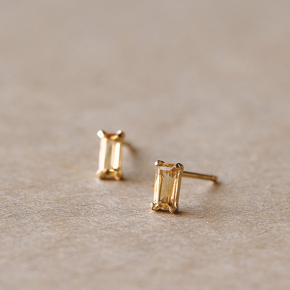 【elaia】ピアス K10 天然石 レクタングル スタッドピアス オリジナルボックス/巾着付き