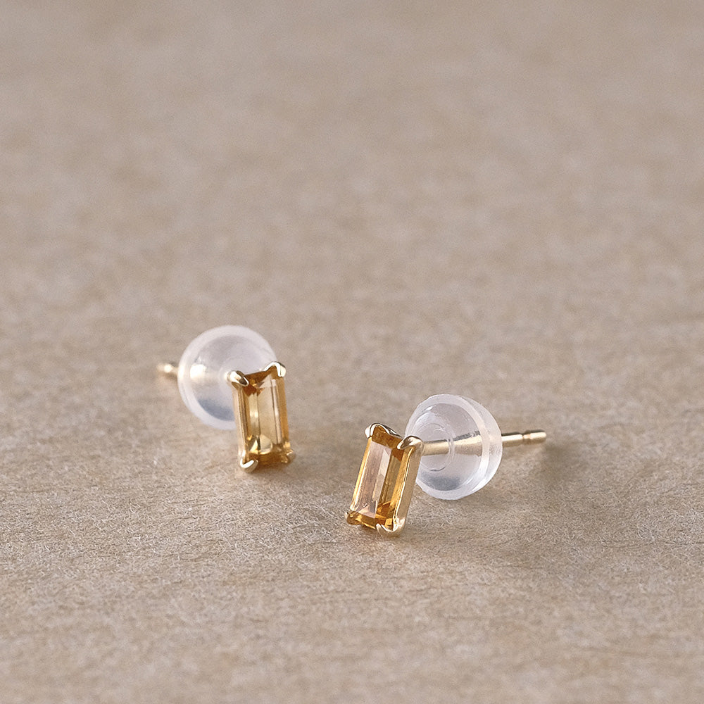 【elaia】ピアス K10 天然石 レクタングル スタッドピアス オリジナルボックス/巾着付き