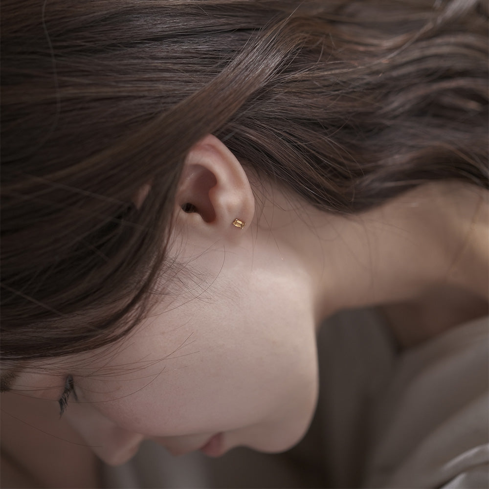 【elaia】ピアス K10 天然石 レクタングル スタッドピアス オリジナルボックス/巾着付き