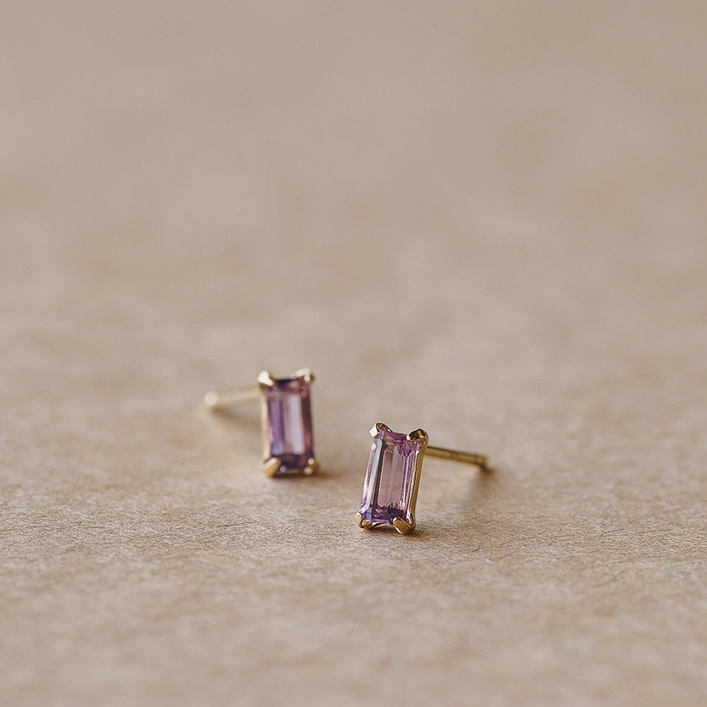 【elaia】ピアス K10 天然石 レクタングル スタッドピアス オリジナルボックス/巾着付き