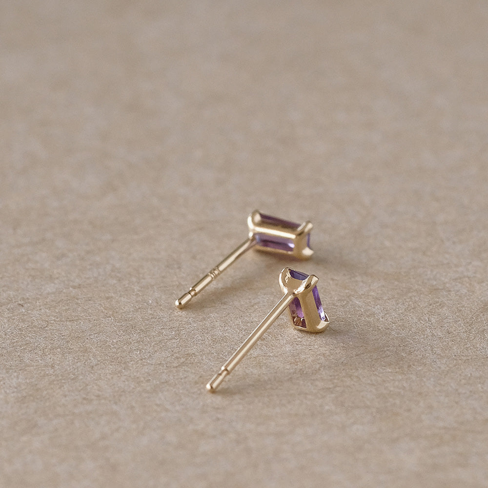 【elaia】ピアス K10 天然石 レクタングル スタッドピアス オリジナルボックス/巾着付き