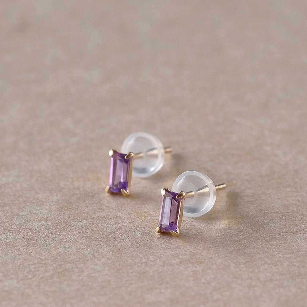 【elaia】ピアス K10 天然石 レクタングル スタッドピアス オリジナルボックス/巾着付き