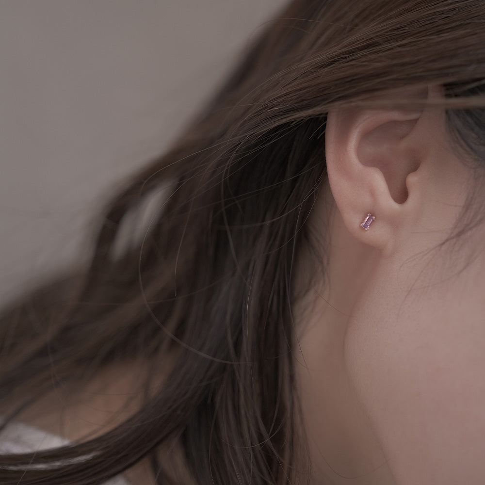 【elaia】ピアス K10 天然石 レクタングル スタッドピアス オリジナルボックス/巾着付き