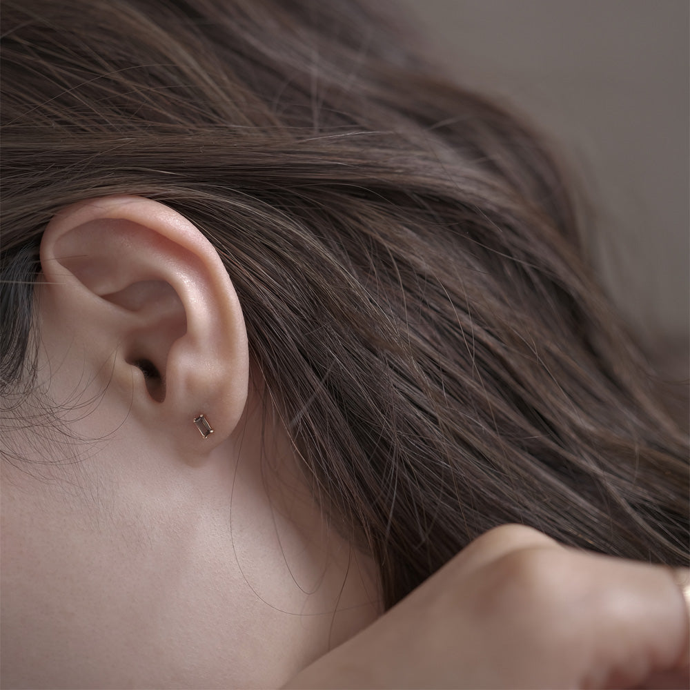 【elaia】ピアス K10 天然石 レクタングル スタッドピアス オリジナルボックス/巾着付き