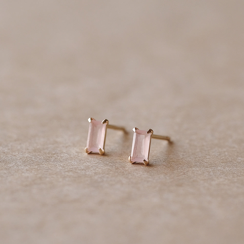 【elaia】ピアス K10 天然石 レクタングル スタッドピアス オリジナルボックス/巾着付き