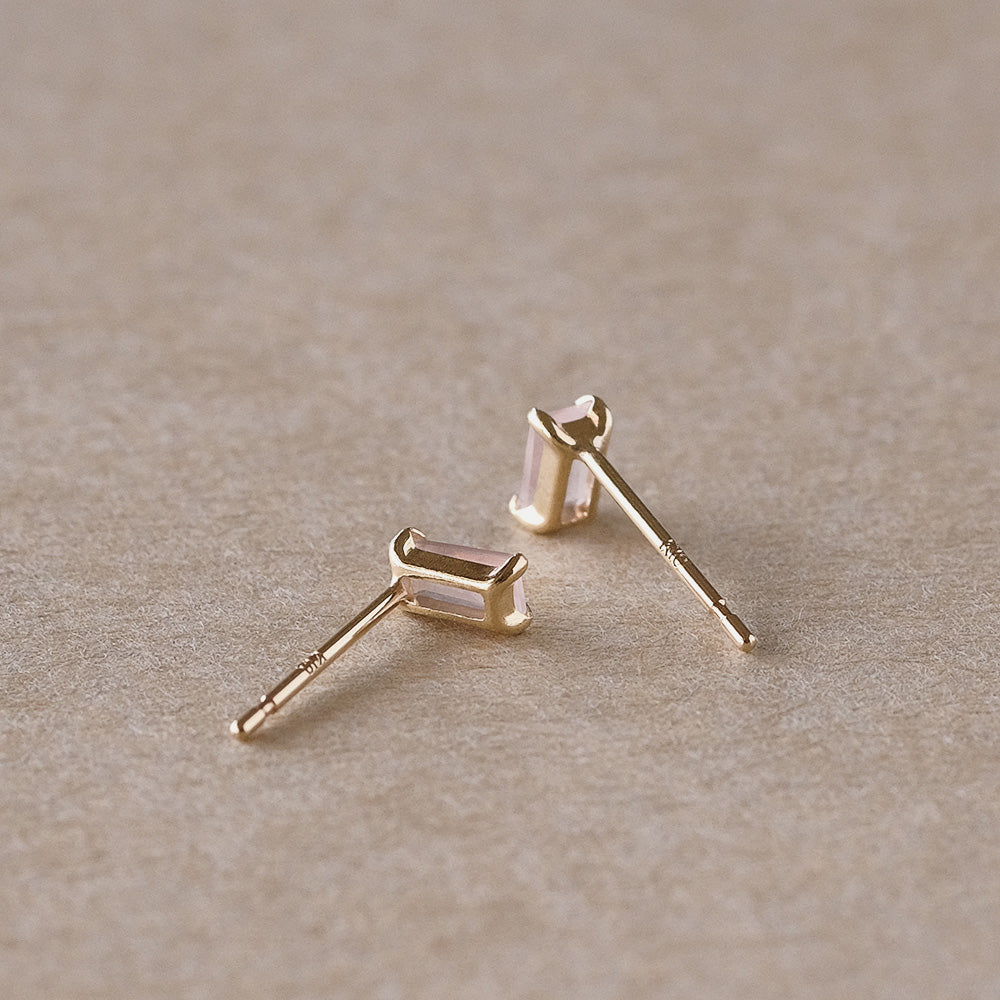 【elaia】ピアス K10 天然石 レクタングル スタッドピアス オリジナルボックス/巾着付き