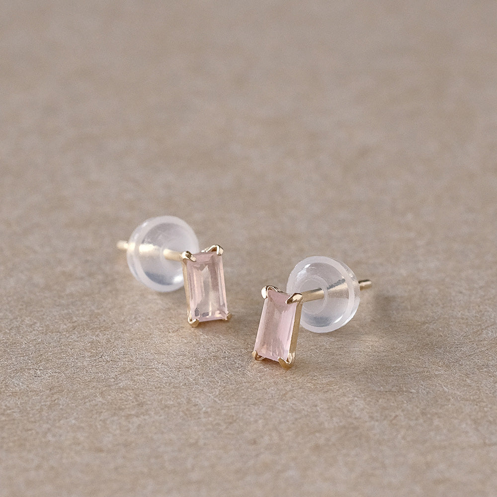 【elaia】ピアス K10 天然石 レクタングル スタッドピアス オリジナルボックス/巾着付き