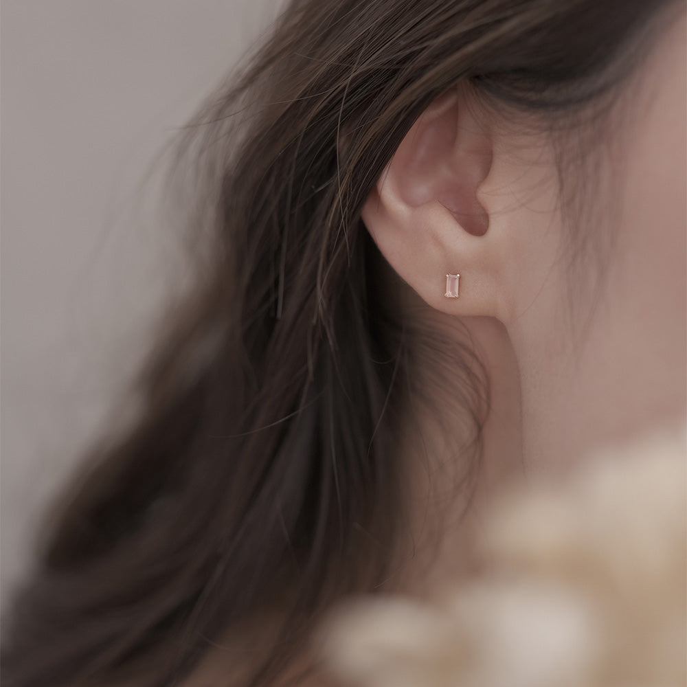 【elaia】ピアス K10 天然石 レクタングル スタッドピアス オリジナルボックス/巾着付き