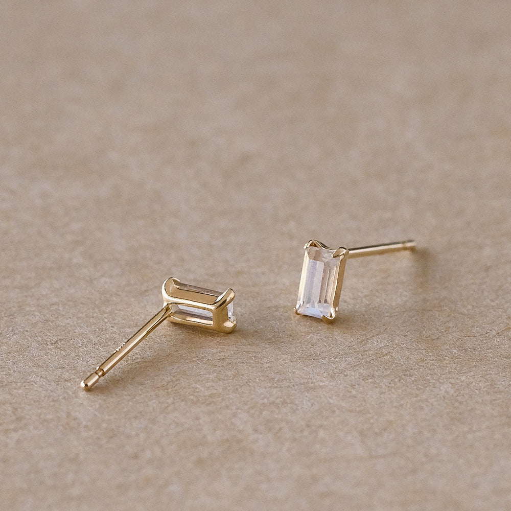 【elaia】ピアス K10 天然石 レクタングル スタッドピアス オリジナルボックス/巾着付き