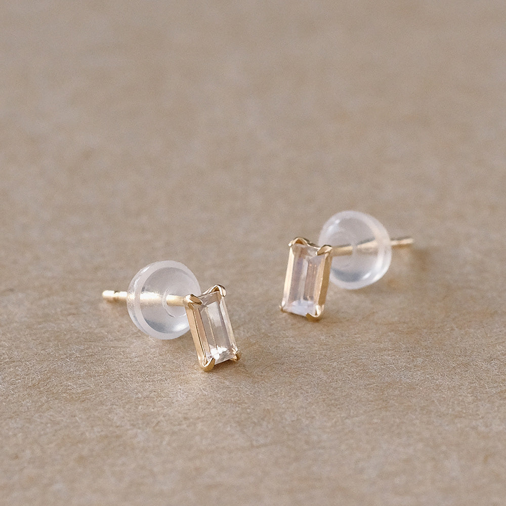 【elaia】ピアス K10 天然石 レクタングル スタッドピアス オリジナルボックス/巾着付き