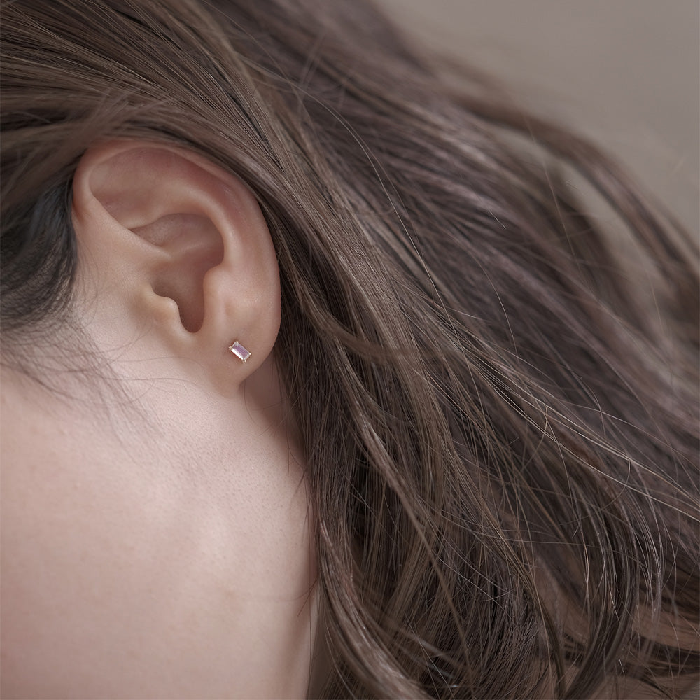 【elaia】ピアス K10 天然石 レクタングル スタッドピアス オリジナルボックス/巾着付き