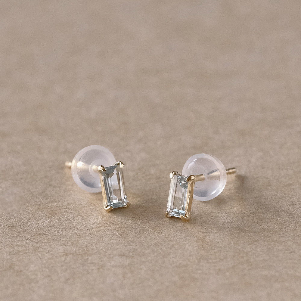 【elaia】ピアス K10 天然石 レクタングル スタッドピアス オリジナルボックス/巾着付き