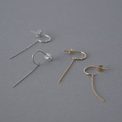 【elaia】ピアス カーブ チェーン スタッドピアス オリジナルボックス/巾着付き