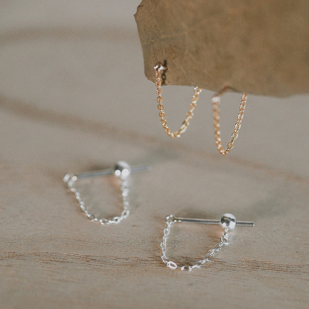 【elaia/エライア】 ピアス Silver925/K14ゴールドフィルド チェーン バックキャッチピアス スタッドピアス オリジナルボックス/巾着付き