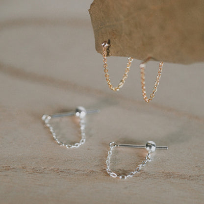 【elaia/エライア】 ピアス Silver925/K14ゴールドフィルド チェーン バックキャッチピアス スタッドピアス オリジナルボックス/巾着付き