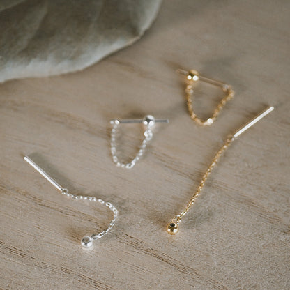 【elaia/エライア】 ピアス Silver925/K14ゴールドフィルド チェーン バックキャッチピアス スタッドピアス オリジナルボックス/巾着付き