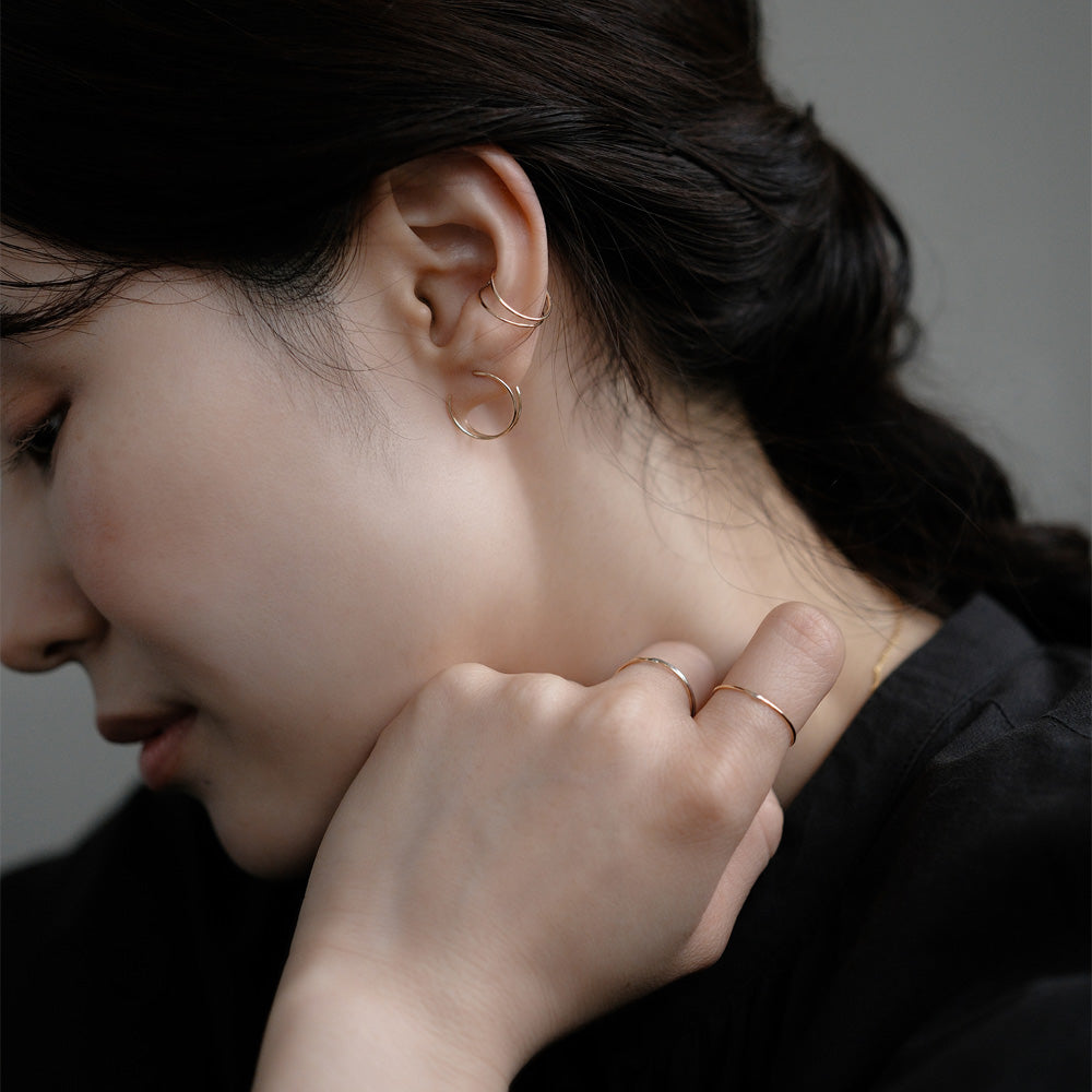 【elaia/エライア】 ピアス Silver925/K14ゴールドフィルド サークル フックピアス イヤーカフ 2WAY オリジナルボックス/巾着付き