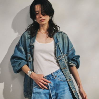 【LIMITED NUMBER】Vintage Like ブレスレット ニッケルフリー メタル ウェーブ ワイド プレート インナー ドロー ハーフバングル