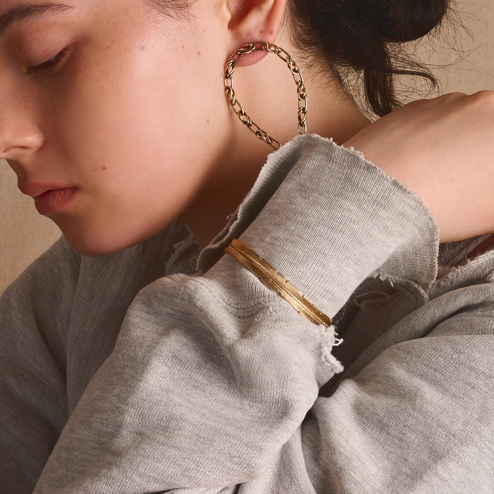 【LIMITED NUMBER/リミテッドナンバー】 Vintage Like ブレスレット ニッケルフリー メタル リーフ ハーフバングル