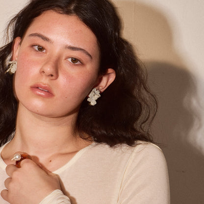 【LIMITED NUMBER/リミテッドナンバー】MELLOW トリプル フラワー マーブル カラー クリップイヤリング シリコンカバー付き