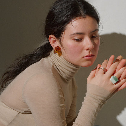 【LIMITED NUMBER/リミテッドナンバー】MELLOW トリプル フラワー マーブル カラー クリップイヤリング シリコンカバー付き