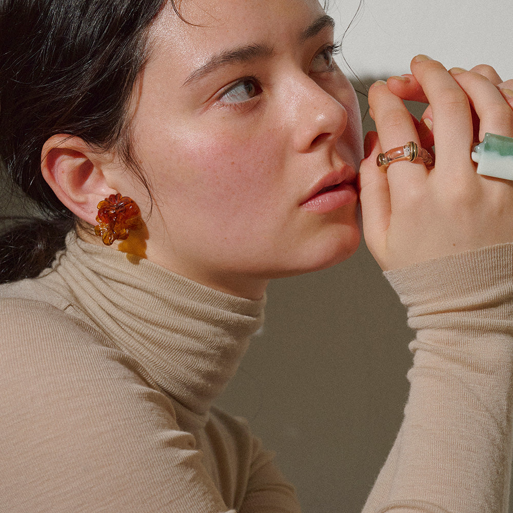 【LIMITED NUMBER/リミテッドナンバー】MELLOW トリプル フラワー マーブル カラー クリップイヤリング シリコンカバー付き