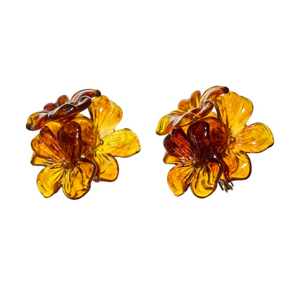 【LIMITED NUMBER/リミテッドナンバー】MELLOW トリプル フラワー マーブル カラー クリップイヤリング シリコンカバー付き