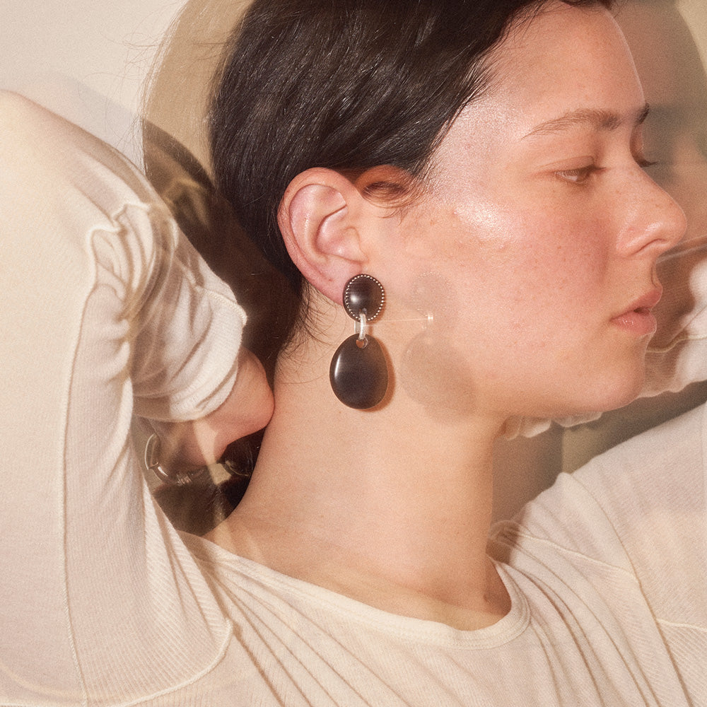 【LIMITED NUMBER/リミテッドナンバー】MELLOW ホマイカ ダブル オーバル マーブル カラー クリップイヤリング シリコンカバー付き