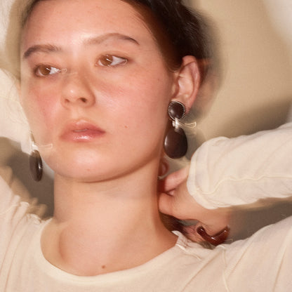 【LIMITED NUMBER/リミテッドナンバー】MELLOW ホマイカ ダブル オーバル マーブル カラー クリップイヤリング シリコンカバー付き