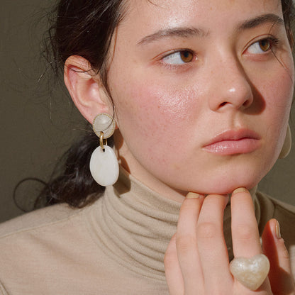 【LIMITED NUMBER/リミテッドナンバー】MELLOW ホマイカ ダブル オーバル マーブル カラー クリップイヤリング シリコンカバー付き