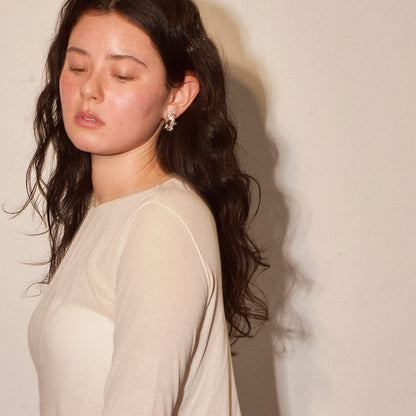 【LIMITED NUMBER/リミテッドナンバー】MELLOW パール クリア ミックス バブル フープ風 クリップイヤリング シリコンカバー付き