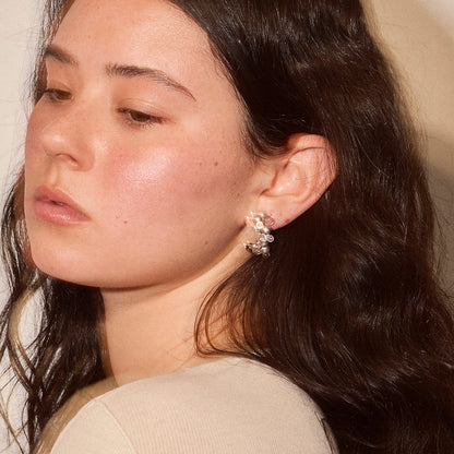 【LIMITED NUMBER/リミテッドナンバー】MELLOW パール クリア ミックス バブル フープ風 クリップイヤリング シリコンカバー付き