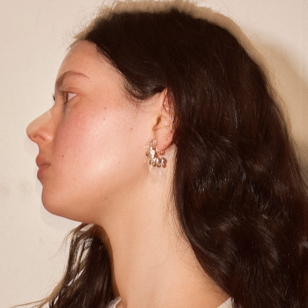 【LIMITED NUMBER/リミテッドナンバー】MELLOW パール クリア ミックス バブル フープ風 クリップイヤリング シリコンカバー付き