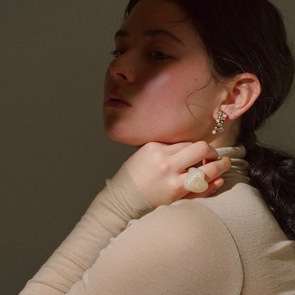 【LIMITED NUMBER/リミテッドナンバー】MELLOW パール クリア ミックス バブル フープ風 クリップイヤリング シリコンカバー付き