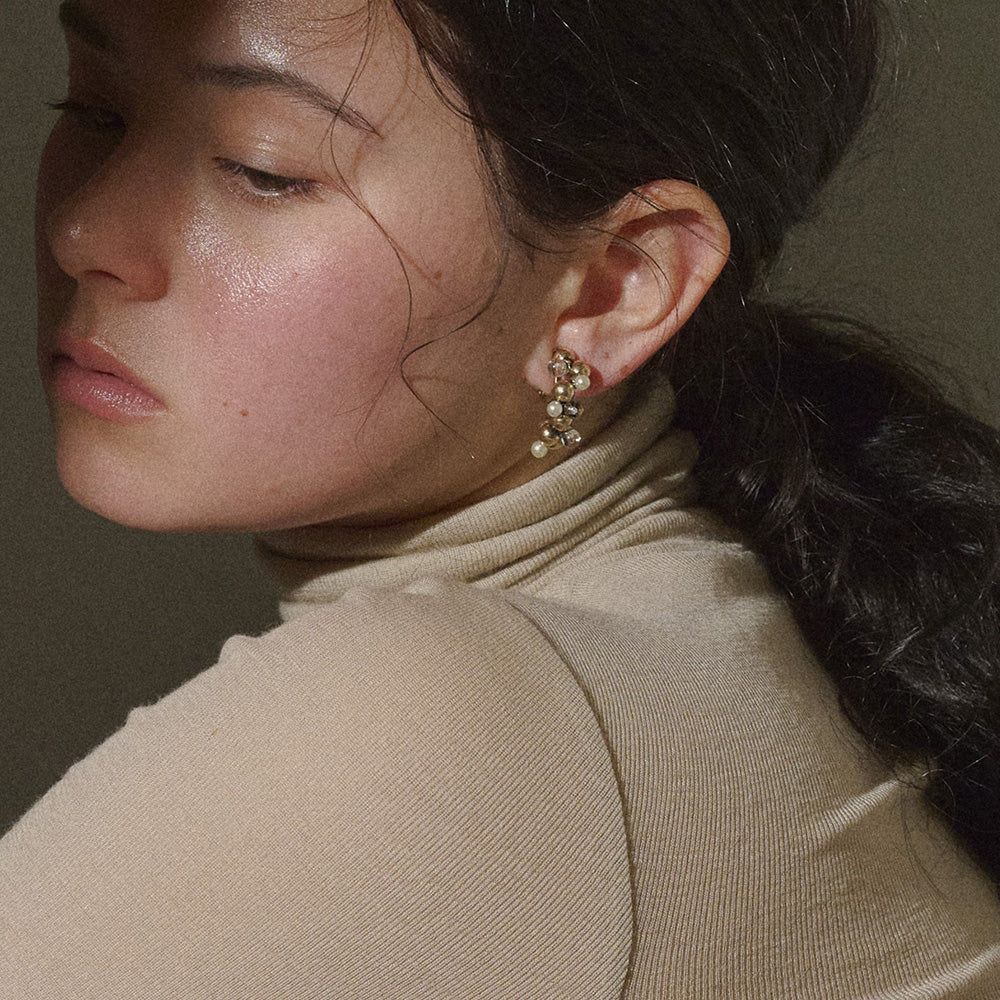 【LIMITED NUMBER/リミテッドナンバー】MELLOW パール クリア ミックス バブル フープ風 クリップイヤリング シリコンカバー付き