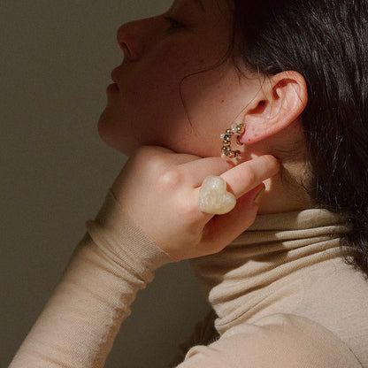 【LIMITED NUMBER/リミテッドナンバー】MELLOW パール クリア ミックス バブル フープ風 クリップイヤリング シリコンカバー付き