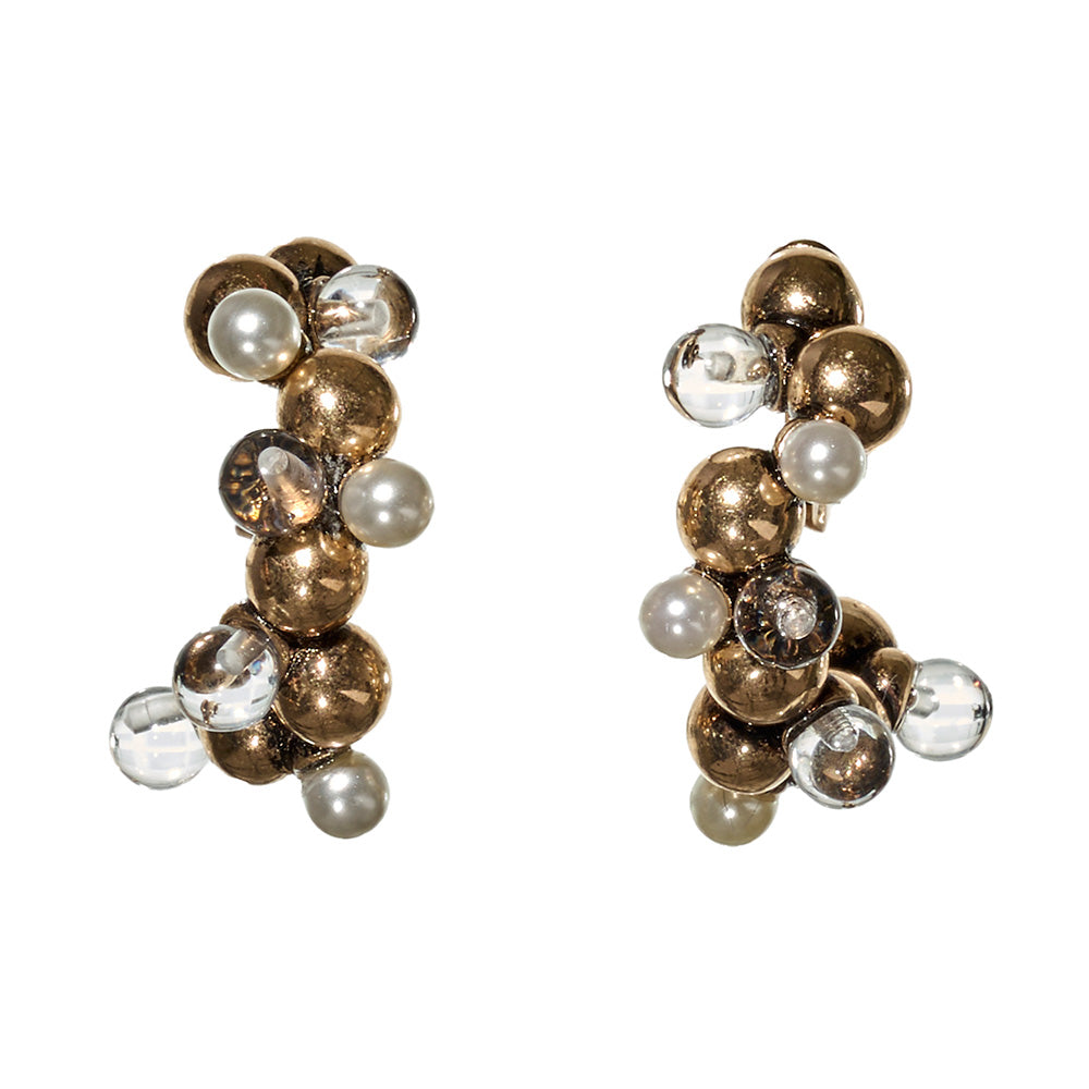 【LIMITED NUMBER/リミテッドナンバー】MELLOW パール クリア ミックス バブル フープ風 クリップイヤリング シリコンカバー付き