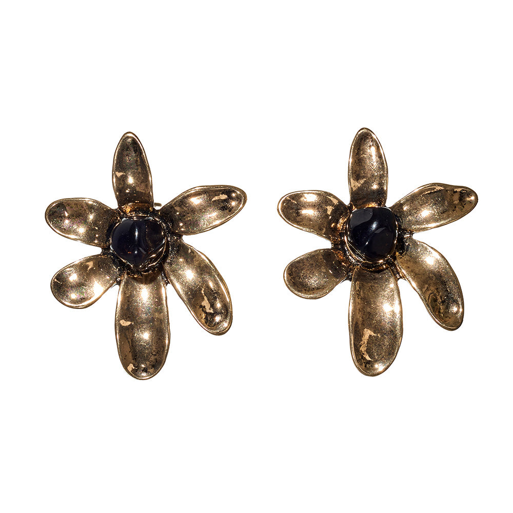 【LIMITED NUMBER/リミテッドナンバー】MELLOW フラワー ストーンビーズ バイカラー クリップイヤリング シリコンカバー付き