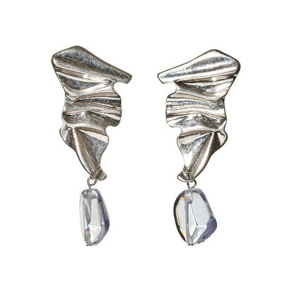 【LIMITED NUMBER/リミテッドナンバー】MELLOW クラッシュ プレート マーブル クリア ストーンビーズ クリップイヤリング シリコンカバー付き