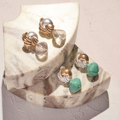 【LIMITED NUMBER/リミテッドナンバー】MELLOW アンティーク調 ボタン コンビカラー クリア カラー ストーンビーズ クリップイヤリング シリコンカバー付き