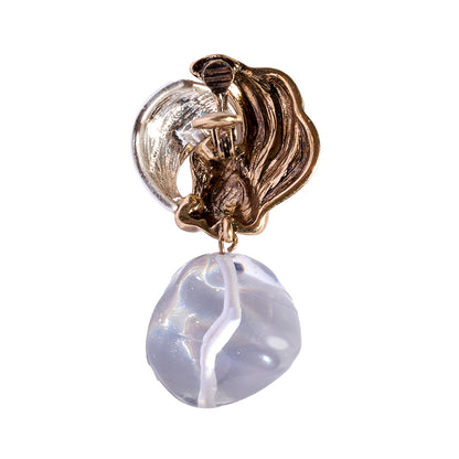 【LIMITED NUMBER/リミテッドナンバー】MELLOW アンティーク調 ボタン コンビカラー クリア カラー ストーンビーズ クリップイヤリング シリコンカバー付き