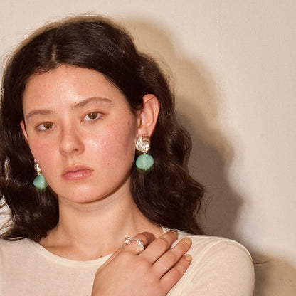 【LIMITED NUMBER/リミテッドナンバー】MELLOW アンティーク調 ボタン コンビカラー クリア カラー ストーンビーズ クリップイヤリング シリコンカバー付き