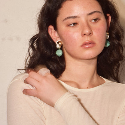 【LIMITED NUMBER/リミテッドナンバー】MELLOW アンティーク調 ボタン コンビカラー クリア カラー ストーンビーズ クリップイヤリング シリコンカバー付き