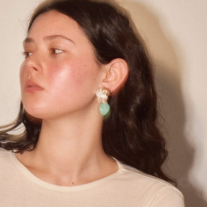 【LIMITED NUMBER/リミテッドナンバー】MELLOW アンティーク調 ボタン コンビカラー クリア カラー ストーンビーズ クリップイヤリング シリコンカバー付き