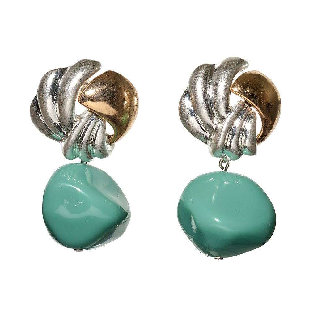 【LIMITED NUMBER/リミテッドナンバー】MELLOW アンティーク調 ボタン コンビカラー クリア カラー ストーンビーズ クリップイヤリング シリコンカバー付き