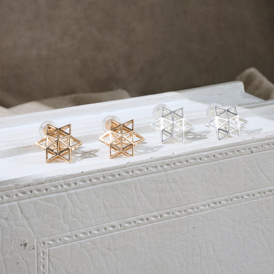【LIMITED NUMBER/リミテッドナンバー】  MOON イヤリング ニッケルフリー メタル 六芒星 透かし シリコンカバー付き クリップイヤリング