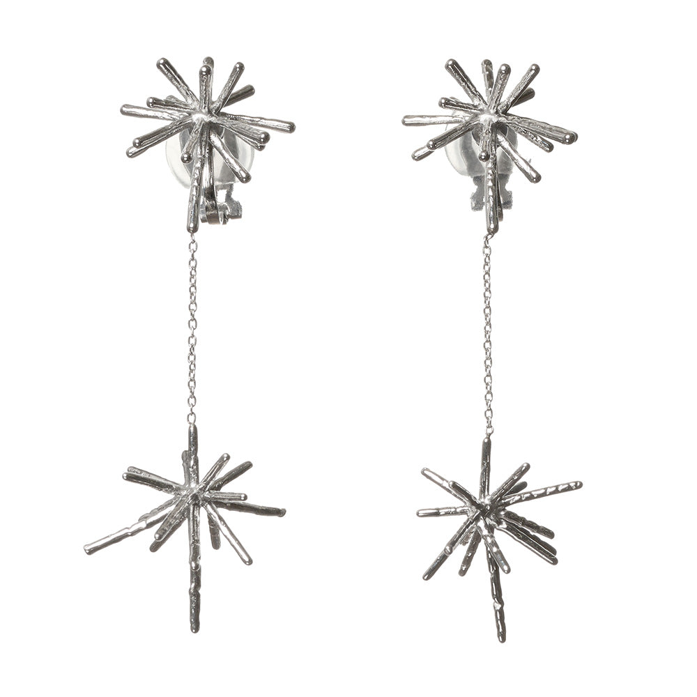 【LIMITED NUMBER/リミテッドナンバー】  MOON stainless collection イヤリング メタル ダブル ブライトスター チェーン スウィング シリコンカバー付き クリップイヤリング