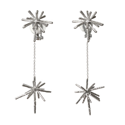 【LIMITED NUMBER/リミテッドナンバー】  MOON stainless collection イヤリング メタル ダブル ブライトスター チェーン スウィング シリコンカバー付き クリップイヤリング