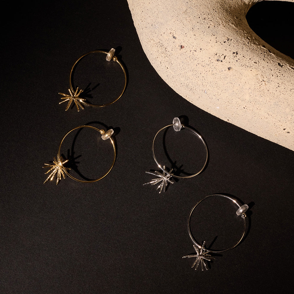 【LIMITED NUMBER/リミテッドナンバー】  MOON stainless collection イヤリング メタル ブライトスター シリコンカバー付き フープイヤリング